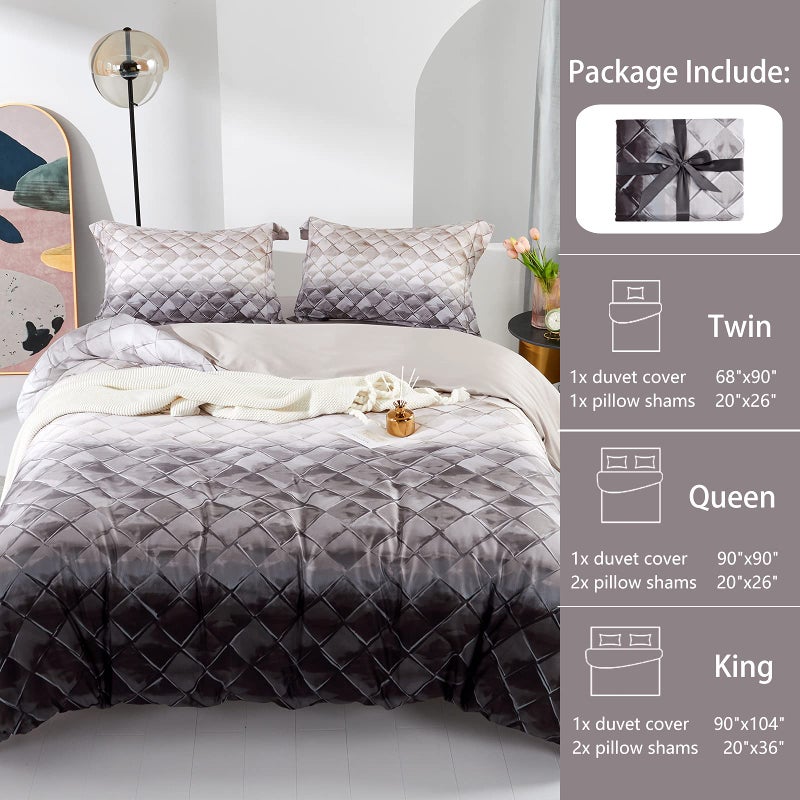 MILDLY 100% Long-Staple Cotton Duvet Cover Set Gray Beige Geometric Pattern Printed Comforter Cover 3pcs, Ultra Soft & Breathable Bedding Set - Image 2